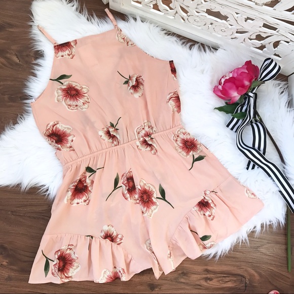 Peach Floral Ruffle Romper - Picture 7 of 7